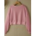 Women Long Sleeve Solid Round Necked Narrow Hem Pullover Sweatshirt