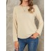 Women Solid Color Basic Designed Pleats V  Neck Long Sleeve Casual Blouses